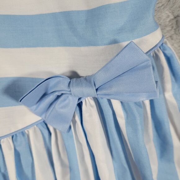 Vintage Lanz for Girls Made in USA Blue White Stripe Dress Style z655c Girls 5 - Picture 6 of 8